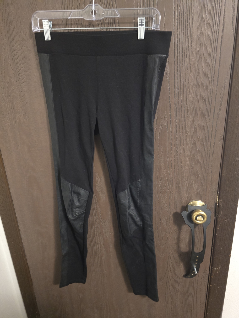 CAbi Black Leggings with Faux-Leather Knee and Side Panels